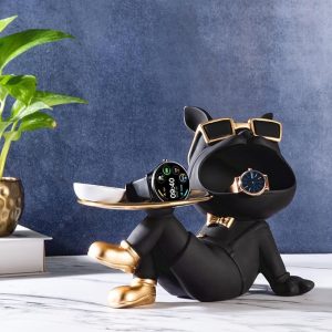 smokey cocktail butler bulldog with tray dog butler statue french bulldog figurine animal sculpture table decoration for home office