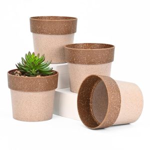 eha earth friendly ecopod small pots for plant | 4 inch, pack of 4 | table top planters | bamboo based and uv protected | pots for indoor plants for home decor, outdoor, balcony & garden | tortilla